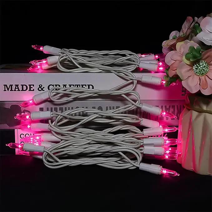Pink LED Christmas Lights - 35 Count Pink Christmas String Lights for Small Tree, Crafts, Bedroom, Wedding, Indoor and Outdoor Valentines Day Decorations, 11 Feet White Wire, UL Certified, Connectable by GreenHaven Gardens