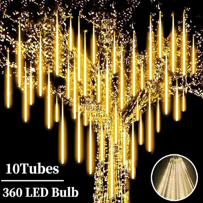 Christmas Meteor Shower Lights Outdoor - 12 Inch 10 Tube 360 LED Falling Rain Snow Icicle Cascading Light for Xmas Tree Garden Roof Eaves Decoration by GreenHaven Gardens