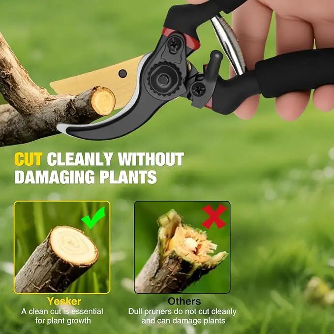Yesker Pruning Shears for Gardening 8" Professional Bypass Garden Scissors Yard Clippers with Sharp Carbon Steel Blade Heavy Duty Hand Pruners for Branch Flower Plant Trimming Cutting Gardening Tools by GreenHaven Gardens