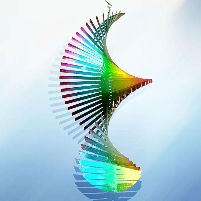 Wind Spinner Rainbow Wave Wind Spinners for Yard and Garden,15in Hanging Kinetic Yard Art Wind Sculpture,3D Wind Spinners Outdoor & Indoor Rainbow Helix Garden Decor Christmas Ornaments by GreenHaven Gardens