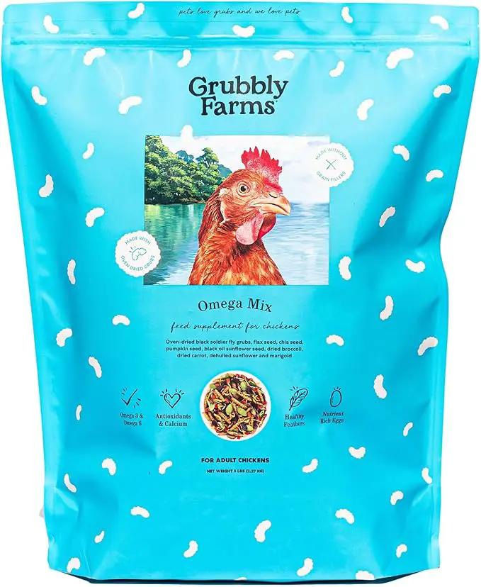 Grubbly Farms Omega Mix Chicken Treats for Laying Hens - Superfood and Omega-Rich Chicken Feed Supplement to Support Egg Production, Strong Eggshells and Nutritious Yolks - 5LB by GreenHaven Gardens