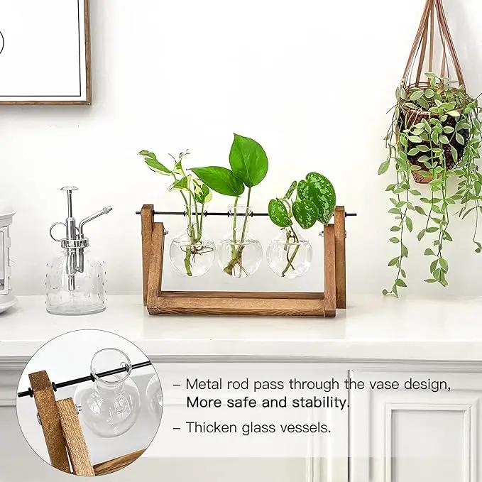 Ivolador Plant Propagation Station,Bulb Plant Terrarium with Wooden Stand,Unique Gardening Gifts for Women Plant Lovers,Hydroponic Indoor Planter Home Office Garden Wedding Decor-3 Bulb Glass Vases by GreenHaven Gardens