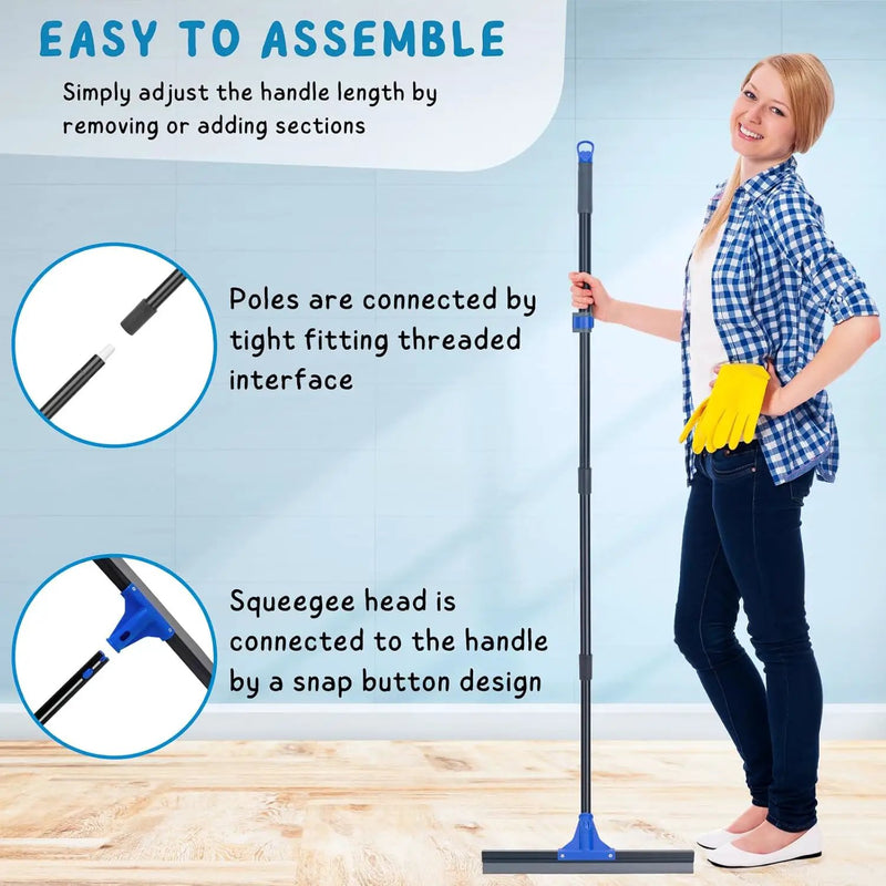 Floor Squeegee with Telescopic Long Handle 59'', Heavy Duty 18" Rubber Wiper Broom for Concrete, Bathroom Tile, Garage, Deck by GreenHaven Gardens