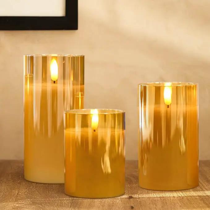 Rechargeable Candles Flickering with Remote, Rechargeable Flameless Candles with Timer, LED Candles Battery Operated with 3D Wick and Charging Cable for Valentine's Day Home Decor(Gold) by GreenHaven Gardens