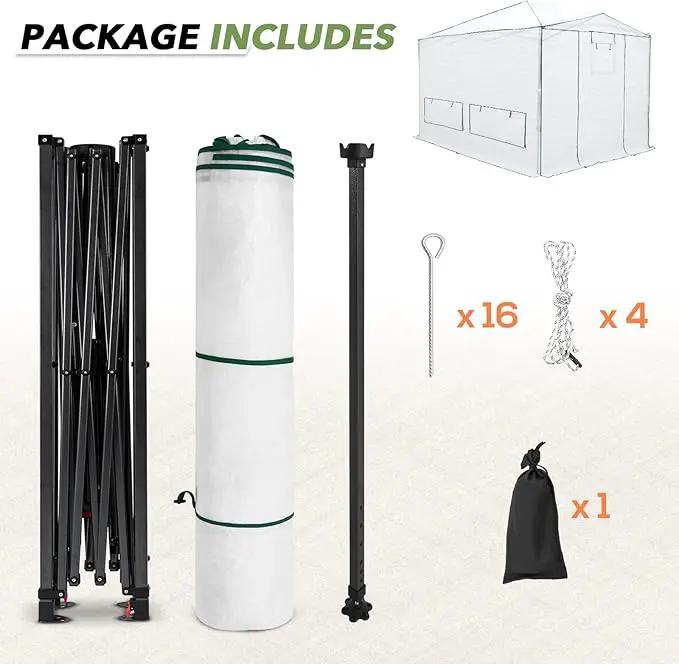 EAGLE PEAK 12x8 Portable Walk-in Greenhouse, Pop-up Indoor Outdoor Garden Green House, Zippered Doors and Windows, PE Cover, White by GreenHaven Gardens