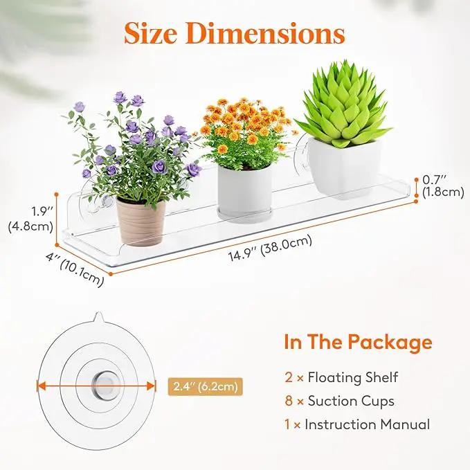 Lifewit Window Plant Floating Shelves 15 inch, 2 Pack Acrylic Suction Cup Shelf, Window Sill Extender for Indoor Succulent Plants, Micro Greens, Seed Starter Pots, Herb Planters by GreenHaven Gardens