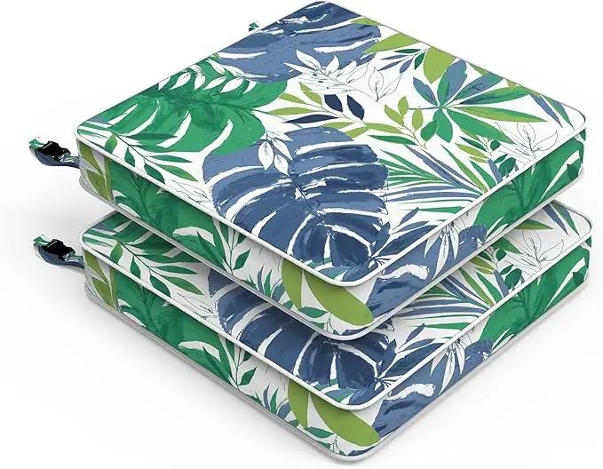 LVTXIII Patio Chair Cushions 19"x19"x3", Water-Repellent Outdoor Seat Cushions for Patio Furniture, Square Chair Pads with Ties for Home Garden Decoration, Set of 2, Islamorada Blue Green by GreenHaven Gardens