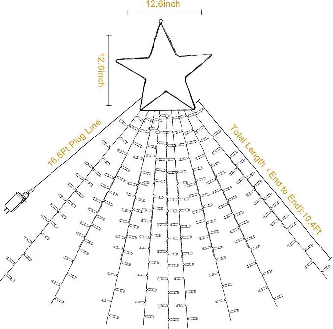 Christmas Star String Lights, 320 LED Waterfall Tree Lights with 13" Topper Star 8 Lighting Modes Indoor Outdoor Halloween Decorations for Holiday, Wedding, Party (Warn White) by GreenHaven Gardens
