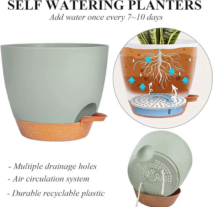 Self Watering Hanging Planters for Indoor Plants 3 Pack Macrame Plant Hangers with Drainage Holes Pots and Hooks for Home Garden Decor Green by GreenHaven Gardens