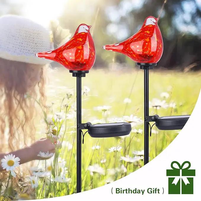Afirst Solar Outdoor Lights - Decorative Solar Stake Lights Cardinal Handblown Glass Garden Stakes, Waterproof for Pathway Decoration, 2 Pack by GreenHaven Gardens