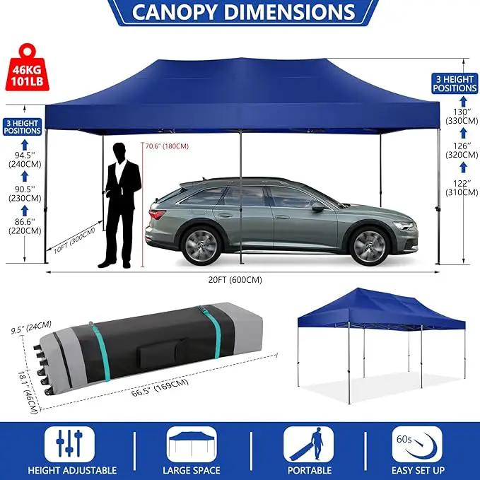 COBIZI 10x20 Pop up Canopy Heavy Duty Without Sidewalls, Easy Set-up Commercial Outdoor Party, 100% Waterproof Wedding Canopy Gazebo, 3 Height Adjustable with Wheeled Bag, Dark Blue by GreenHaven Gardens