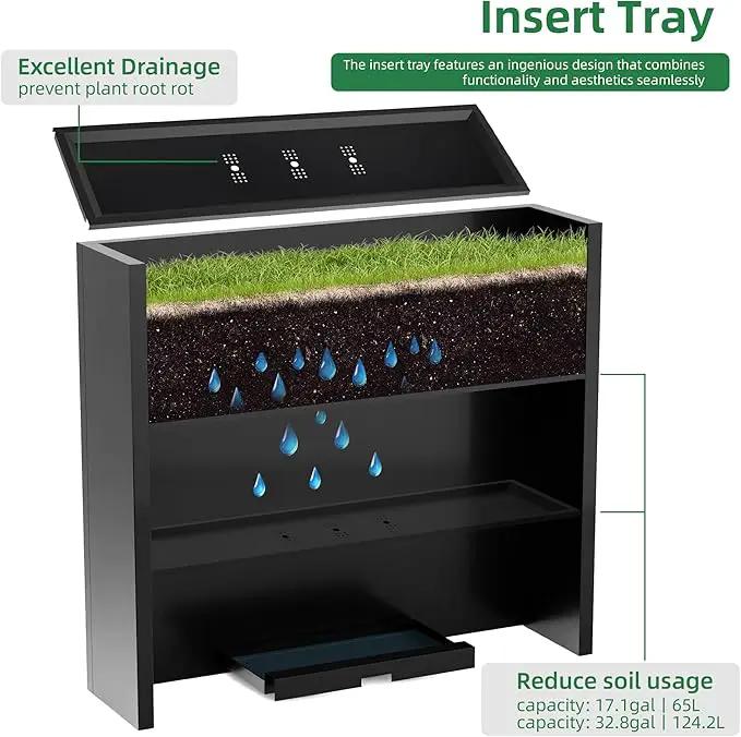 KOL Galvanized Steel Planter Box, with Insert Tray Drainage Holes, Rectangular Black Powder Coated Metal Planter, Outdoor Use, Heavy Duty Modern Flower Pot (Black, 36" H x 11" W x 32" L) by GreenHaven Gardens