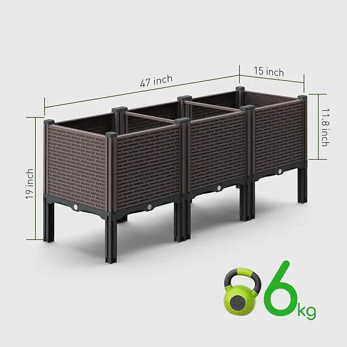 47x15x19in Raised Garden Beds Outdoor, Polypropylene Elevated Planter Boxes Outdoor for Vegetables, Flowers, Herbs, Garden Box with Drain Outlet, Heat and Frost Resistance Planters, 330lb Capacity by GreenHaven Gardens