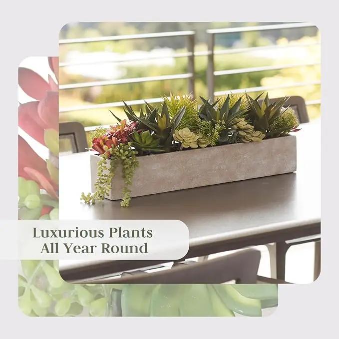 Oblong Faux Succulent Arrangement, 27" Premium Artificial Indoor Plant Enhances Interior Design, Display on any Surface in Your Home Adding an Inviting Touch of Nature, Natural Planter Pot Included by GreenHaven Gardens