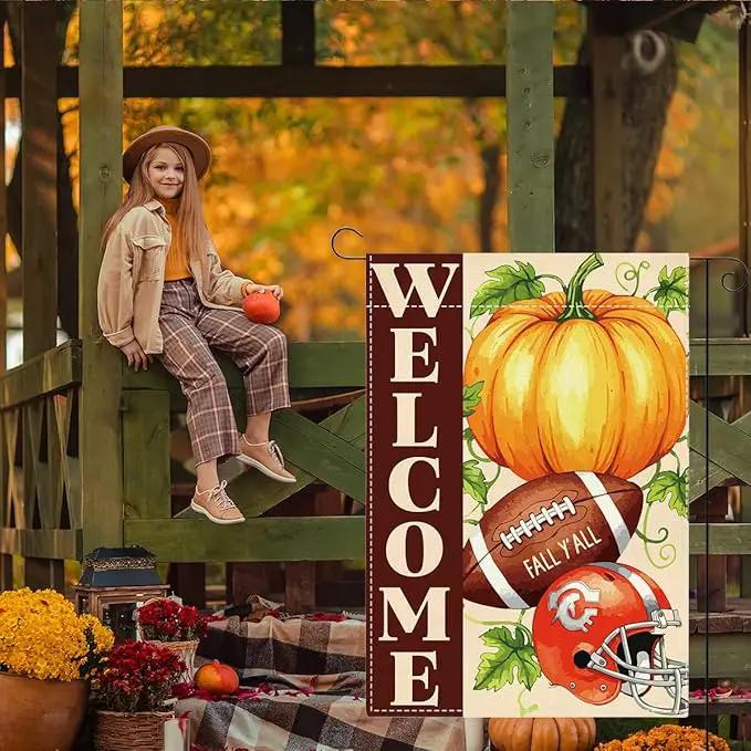 Fall Garden Flag Autumn Pumpkin Garden Flag 12x18 inch Double Sided Welcome Fall Y'all Pumpkin Yard Flags for Outside Front Door Home Porch (Flay 1801) by GreenHaven Gardens