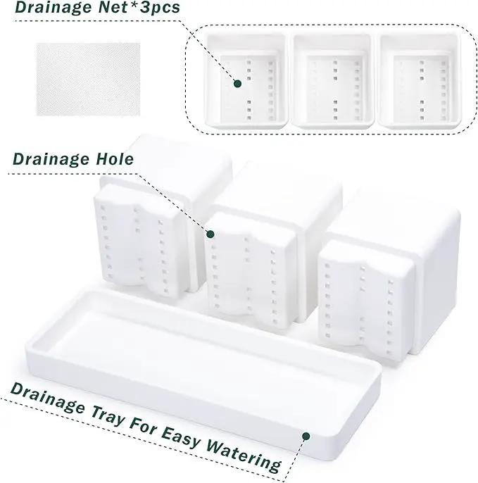 D'vine Dev Herb Garden Planter Set, Plastic Plant Pots with Drainage and Saucer, Indoor Succulent Cactus Vegetable Pot for Windowsill, Garden Balcony, White, Set of 2, 76-V-A-2 by GreenHaven Gardens