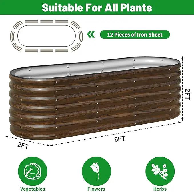 SnugNiture Galvanized Steel Raised Garden Bed, 6x2x2 ft, Outdoor Oval Deep Root Planter Box for Growing Vegetables, Flowers and Fruits by GreenHaven Gardens