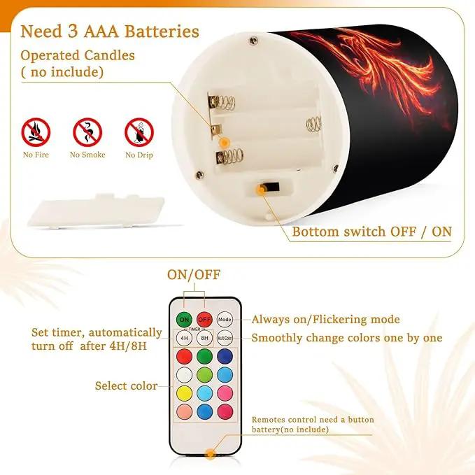 Flickering Flameless Candles, Dragon Phoenix LED Candles with Remote Timer, Set of 2 Battery Operated Candle for Valentine Wedding Birthday by GreenHaven Gardens