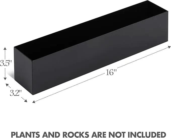 Modern Black Trough Rectangular Planter, 16“ Metal Window Planter Box for Succulent, Small Rectangle Box for Desk or Windowsill, Stainless Steel, Great Gift Ideas for Women Men by GreenHaven Gardens