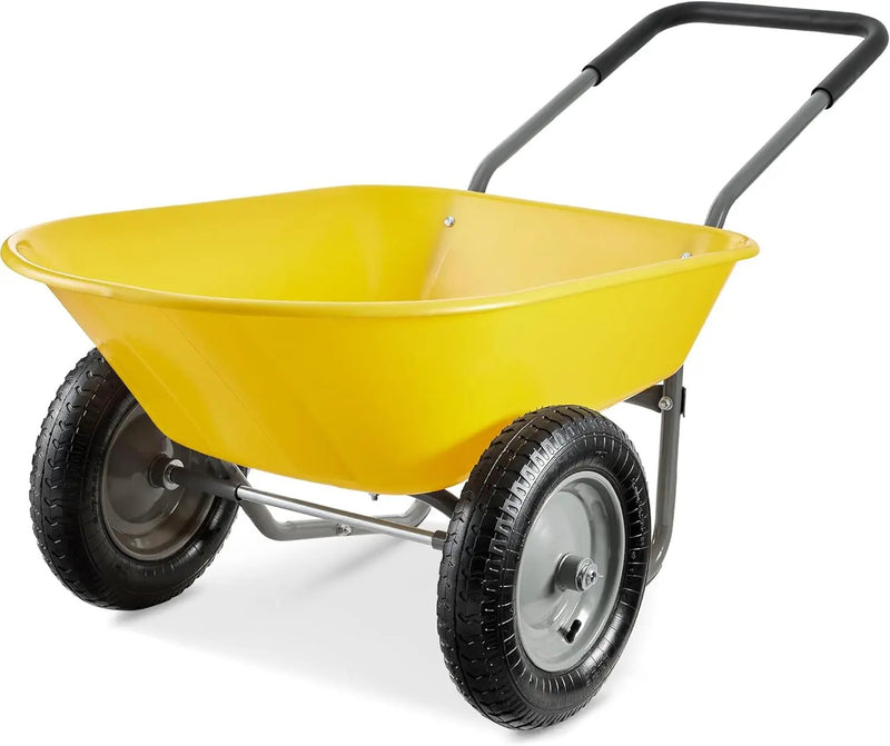 Best Choice Products Dual-Wheel Home Utility Yard Wheelbarrow Garden Cart w/Built-in Stand for Lawn, Gardening, Construction - Yellow by GreenHaven Gardens