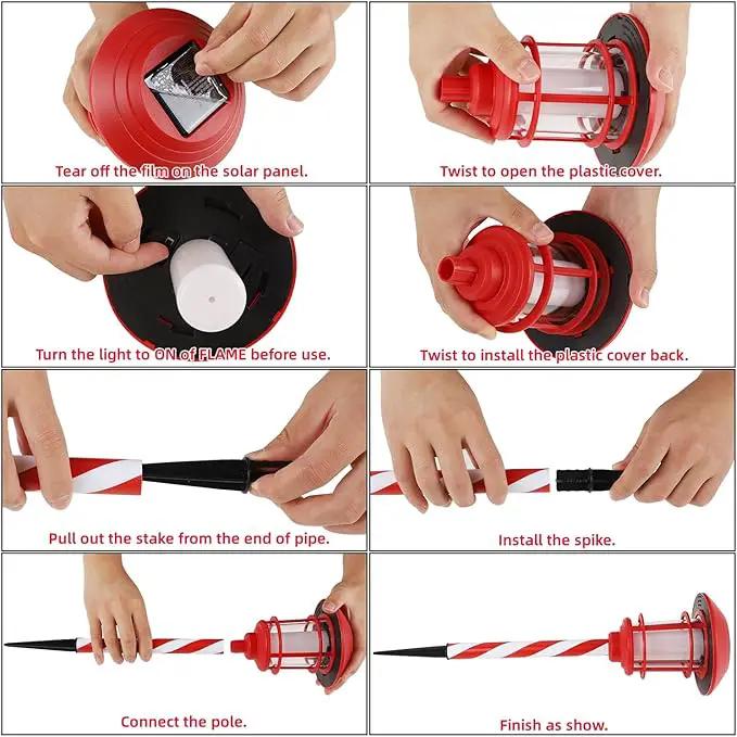 Dynaming 6 Pack Christmas Solar Flame Garden Lights Outdoor, Dual Use Flickering Flame Torch Candy Cane Pathway Marker, Xmas Hanging Lantern Lights, Waterproof & Auto On/Off for Patio Walkway Driveway by GreenHaven Gardens