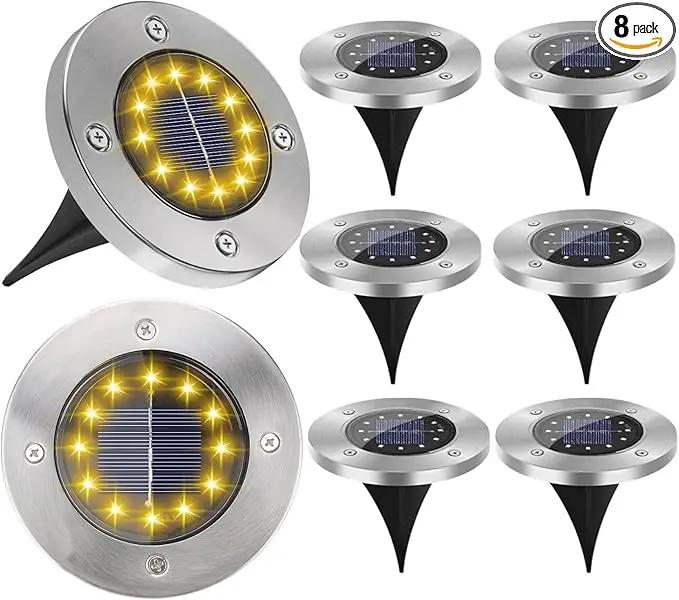 Solar Garden Lights Outdoor, 8 Packs Bright Solar Powered Ground Light with Updated 12 LEDs, Waterproof Disk Warm Flat Lights for Garden Patio Yard Deck Lawn Walkway Landscape Decor by GreenHaven Gardens