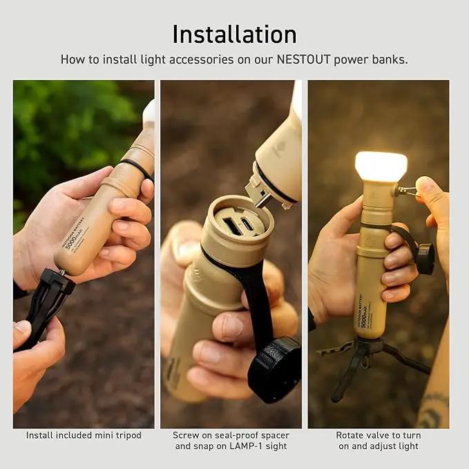 ELECOM NESTOUT Outdoor Camping LED Panel Flashlight w/Mini Tripod, Dimmable USB Powered LED Light, IP44 Water Dust Resistant, 30-1000 Lumen, Portable Lantern for NESTOUT Power Bank, Black (Flash-1) by GreenHaven Gardens
