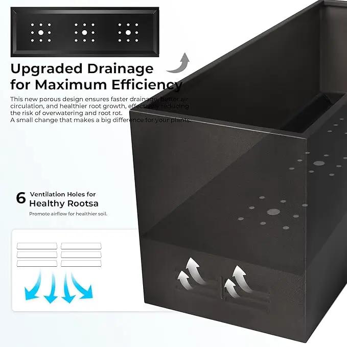 Worth Garden Metal Planter Box - 30" L x 11" W x 13" H Matte Black Heavy Duty Large Rectangular Steel Modern Plant Pot, Indoor Outdoor - Insert Plate with Drain Holes, Air Vents, No Assembly Required by GreenHaven Gardens