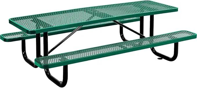 Global Industrial 8’L Rectangular Picnic Table, Expanded Metal, Green Thermoplastic Coating, Attached Benches, 1-1/2” Umbrella Pole Hole, Outdoor-Rated, 1000 lb Capacity, 96” x 30” Tabletop by GreenHaven Gardens