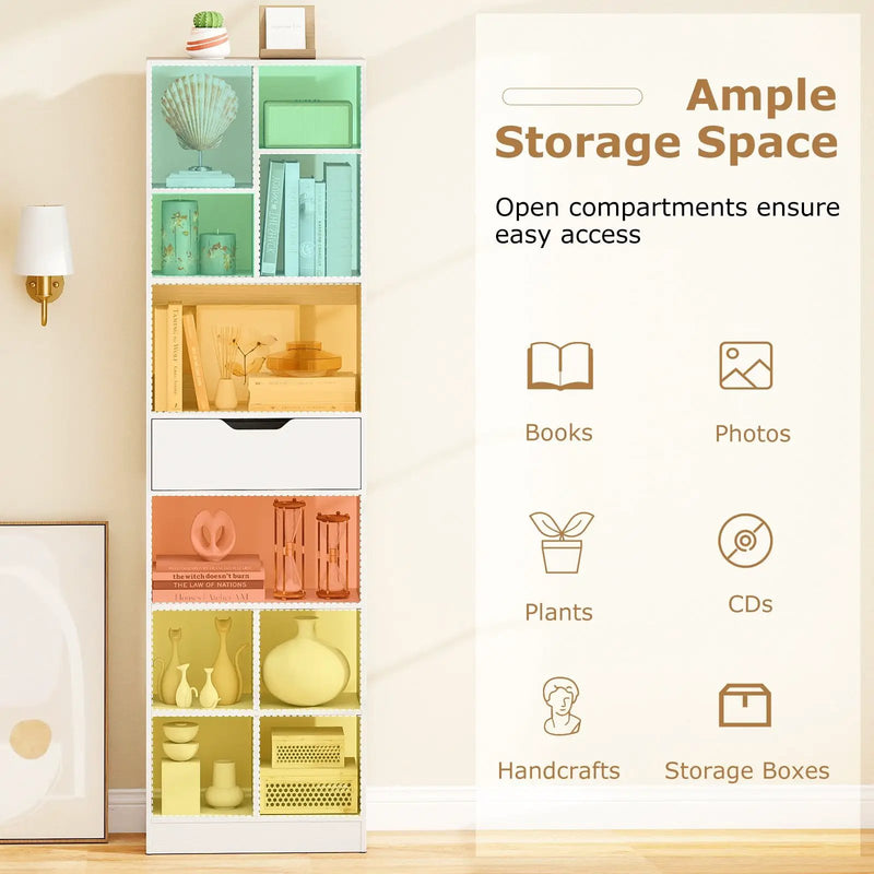 71inch Tall Freestanding Bookcase with Drawer 10-Cube Storage Organizer by DirectDeals
