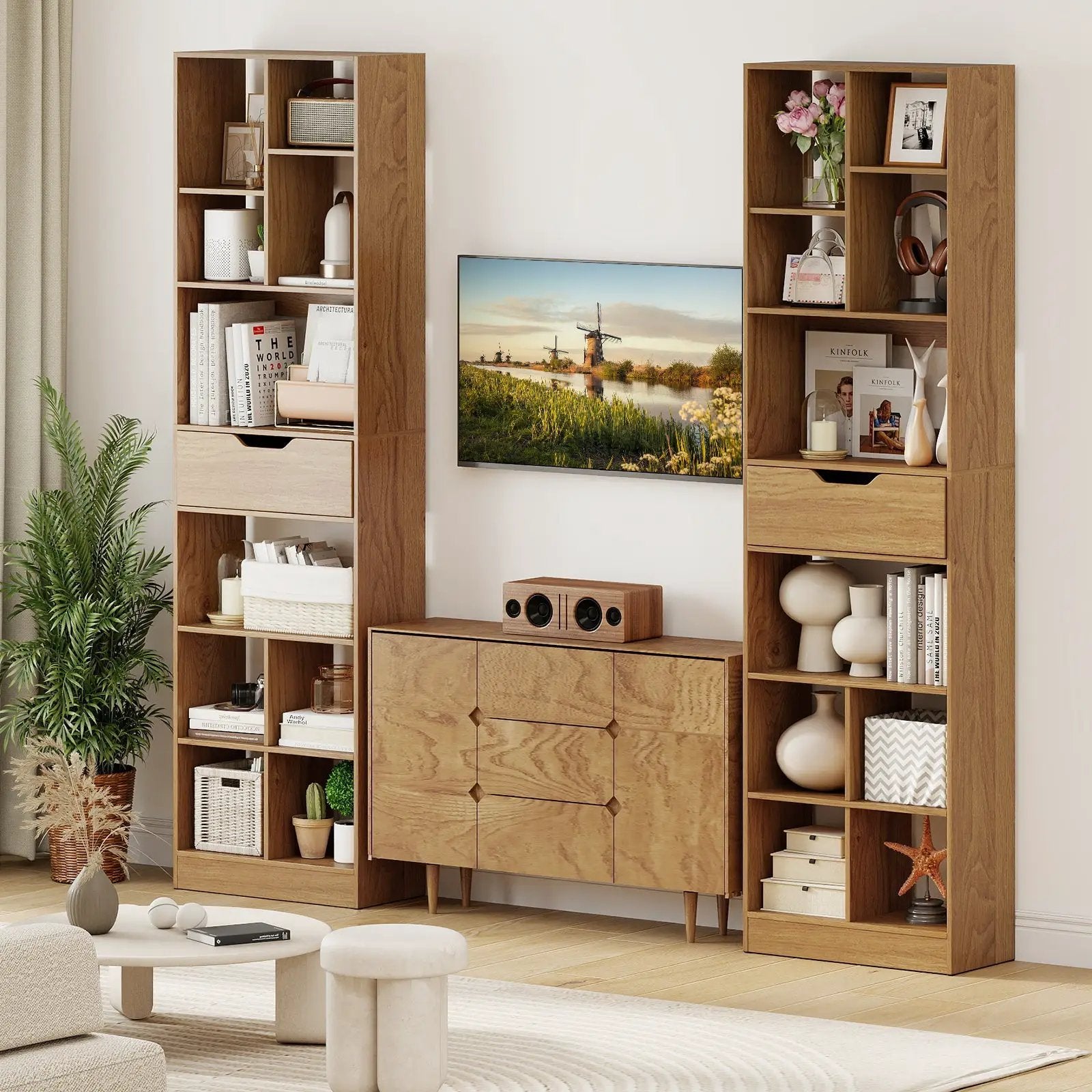 71inch Tall Freestanding Bookcase with Drawer 10-Cube Storage Organizer by DirectDeals