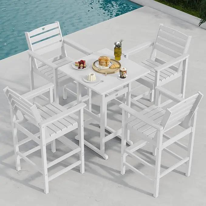 Adirondack Outdoor Bar Table, Durable HDPE Composite, Weather Resistant, Easy to Clean, Perfect for Backyard and Poolside Use, White by GreenHaven Gardens