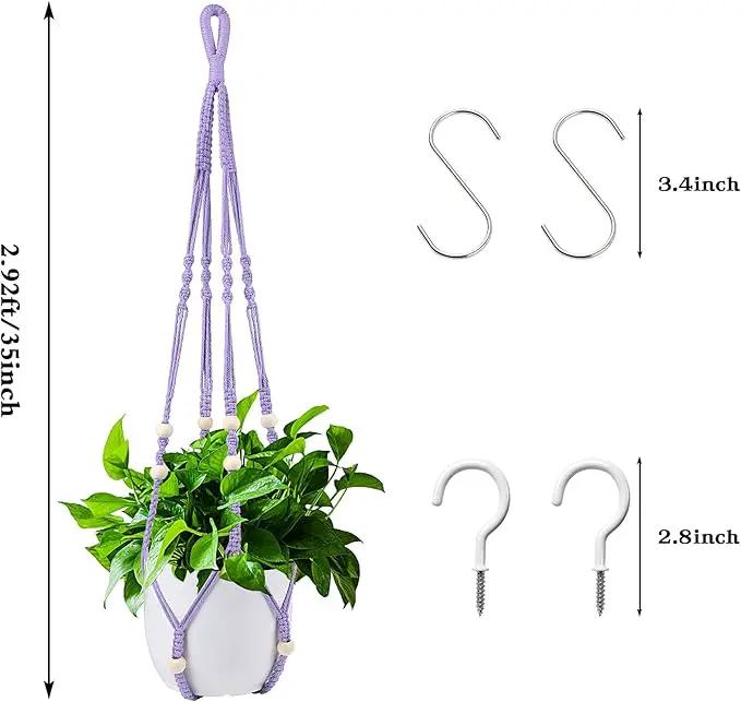 Augshy Macrame Hanging Planter, Hanging Planters for Indoor Outdoor Home Decor, Hanging Plant Holder No Tassels Set of 2 with 4 Hooks by GreenHaven Gardens