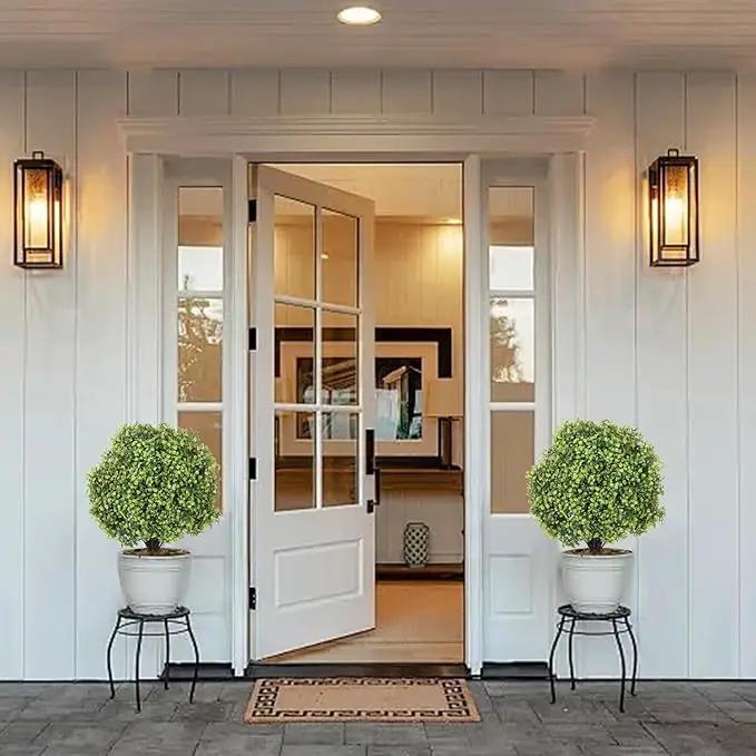 THE BLOOM TIMES 2ft Boxwood Topiary Ball Trees Artificial Outdoor Set of 2, 24" Faux Evergreen Plants Outside UV Resistant Greenery, Fake Potted Bushes and Shrubs for Front Porch Planter Patio Decor by GreenHaven Gardens