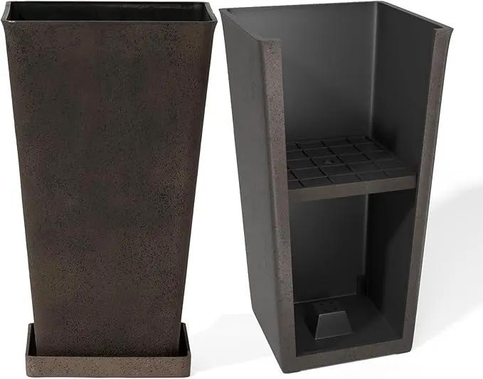 LA JOLIE MUSE Tall Outdoor Planters Set of 2, 20 inch Large Tapered Square Planters for Indoor/Outdoor Plants, Large Outdoor Flower Pots for Front Door, Patio and Deck by GreenHaven Gardens