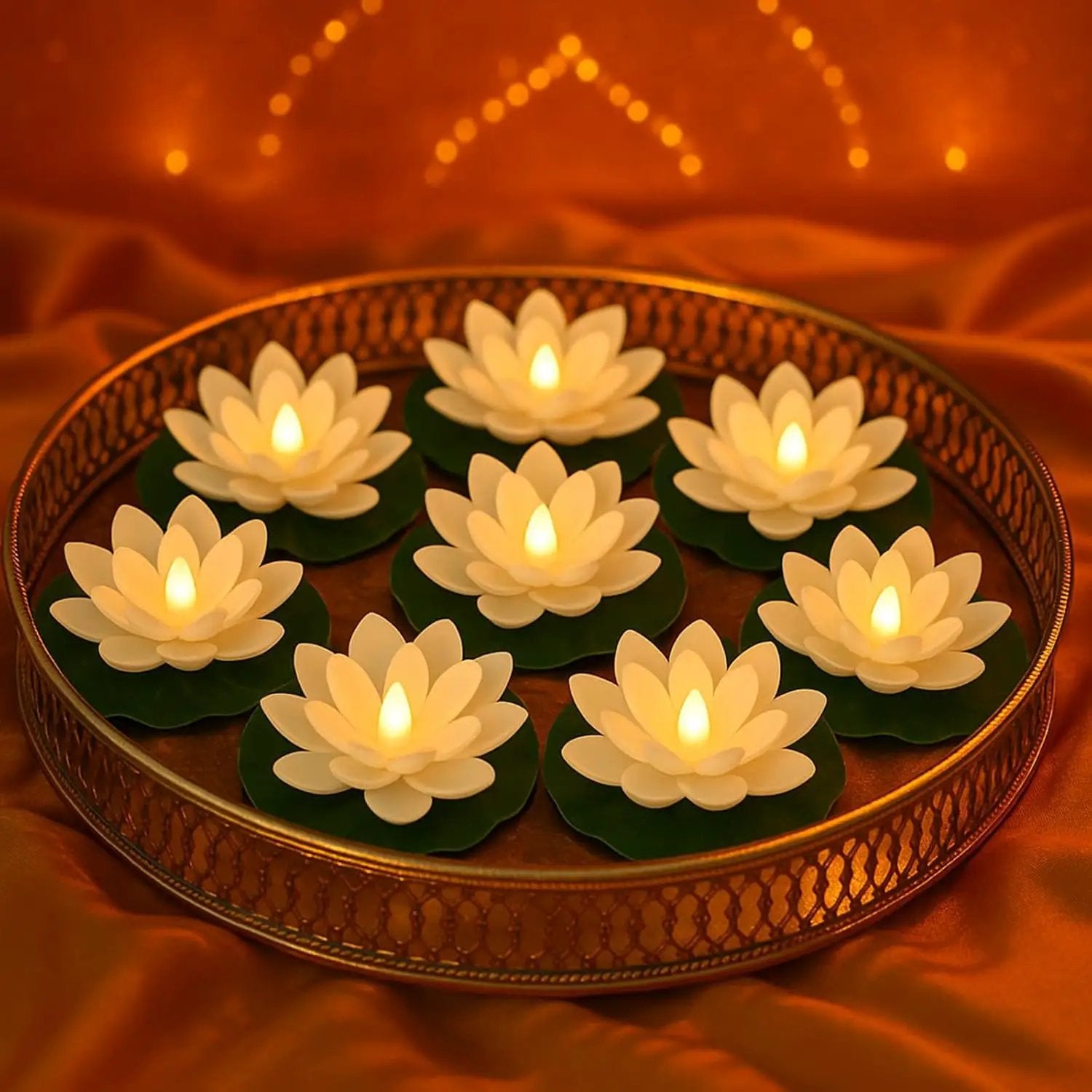 Hortsun 12 Pcs Floating Lotus Lights with Batteries Lily Pads Pool Flowers Diwali Pooja Decorations Floating Candles Decor for Pool Pond Outdoor Indoor(5.91 Inch,White) by GreenHaven Gardens