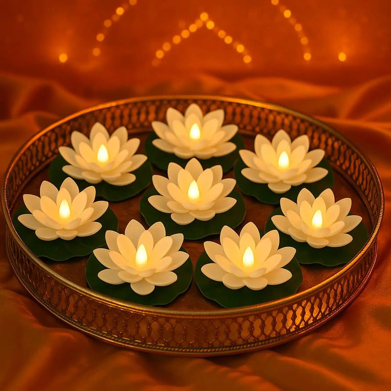 Hortsun 12 Pcs Floating Lotus Lights with Batteries Lily Pads Pool Flowers Diwali Pooja Decorations Floating Candles Decor for Pool Pond Outdoor Indoor(5.91 Inch,White) by GreenHaven Gardens