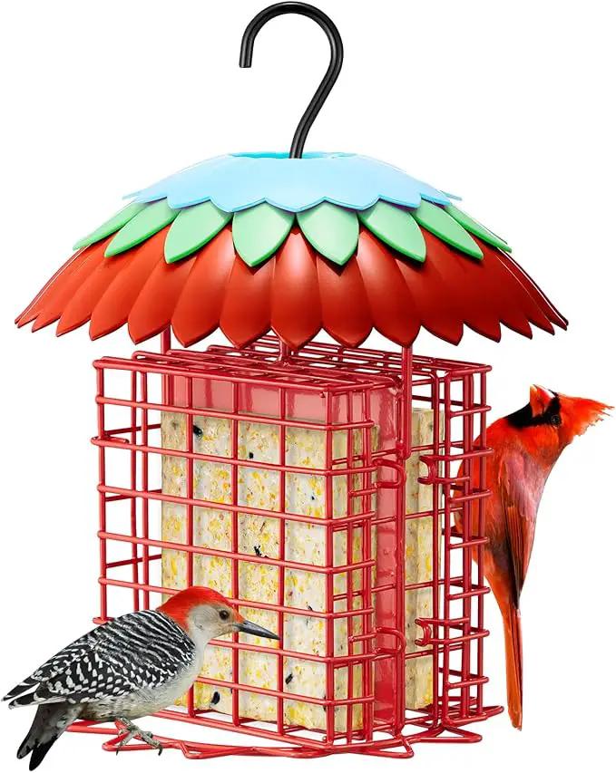 Suet Feeder Double with Weather Guard & Ant Moat, Skaithee Bird Feeders for Outdoors Hanging with 2 Holders Keep Cakes Clean & Fresh Attracts Wild Birds Great for Woodpecker & Clinging Birds, Red by GreenHaven Gardens