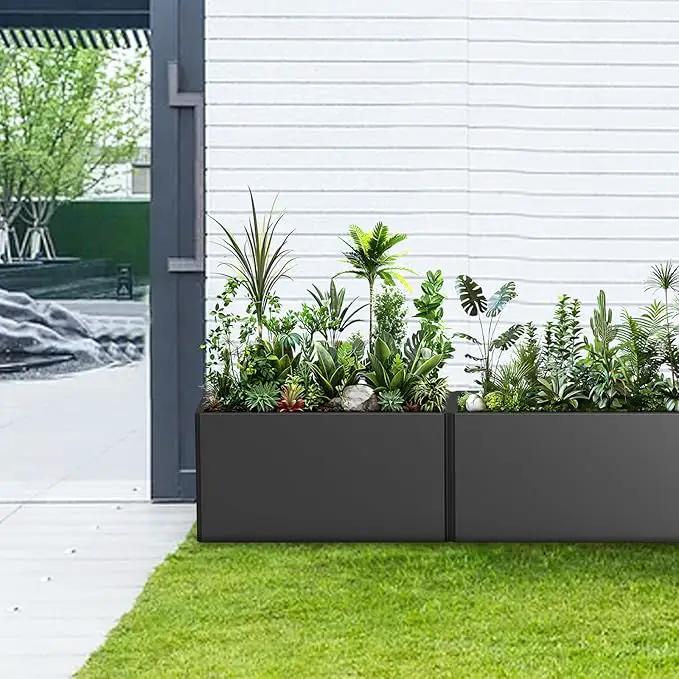 Outdoor Metal Planter Box - Rectangular Trough, All-Weather Durable with 4 Drainage Holes, 25x11x13 Inches for Porch & Patio, Black by GreenHaven Gardens