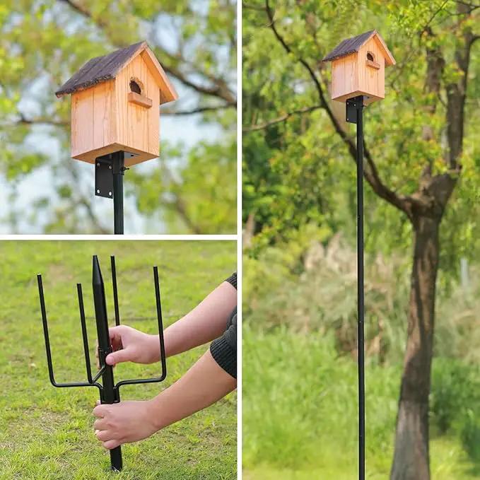 ERYTLLY Bird House Pole Mount Kit 96 Inch - Adjustable Hummingbird Bird Feeder Post Support Rod Universal Stand Set with 5 Prongs for Outdoor, Yard, Garden Decor, Black by GreenHaven Gardens