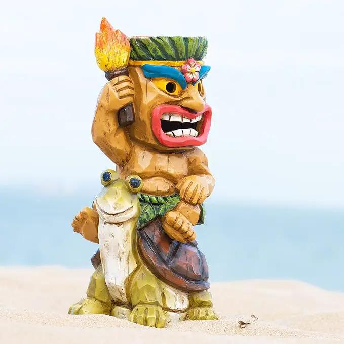 Solar Tiki Statue Light-Garden Turtles Outdoor Decor - Tiki Man Riding Turtle with Tiki Torch Solar Light for Tiki Bar Decorations, Patio, Balcony, Yard,Lawn,Gifts by GreenHaven Gardens