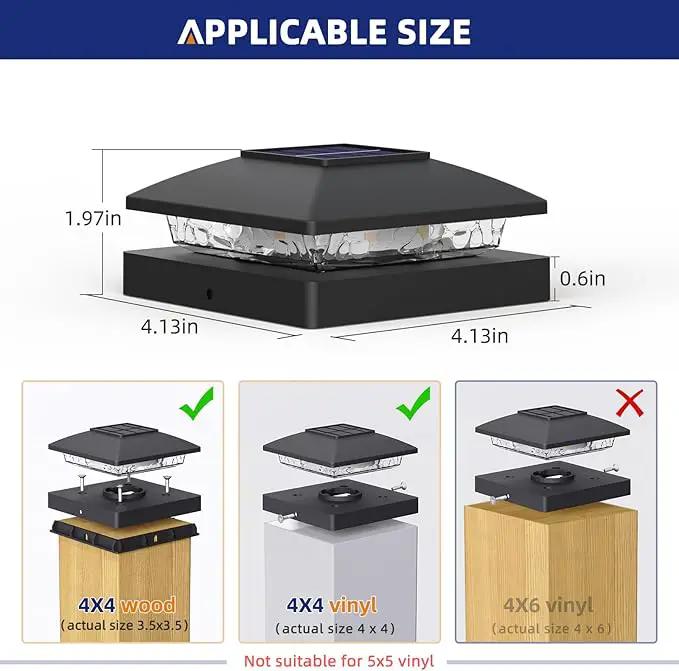 APONUO Solar Post Cap Lights for 4x4 Wood & Vinyl Posts, IP44 Waterproof Cool White LED 4x4 Post Solar Lights, Outdoor Garden Patio Yard Decor, 16 Pack (Black) by GreenHaven Gardens