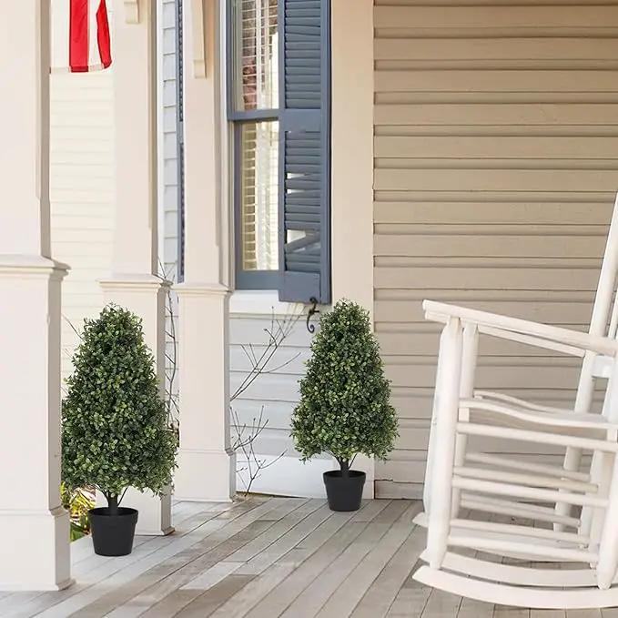 30" Boxwood Topiary Trees Artificial Outdoor Set of 2, UV Resistant Faux Plants for Front Porch Planters, Realistic Cone-Shaped Fake Bushes & Shrubs, 2.5ft Evergreen Decoration by GreenHaven Gardens