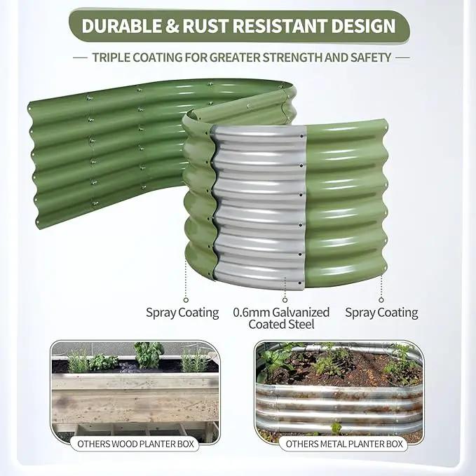 Galvanized Raised Garden Bed - 4x2x1.4FT Metal Planter Boxes Outdoor | Oval Steel Raised Bed Kit for Gardening with Protective Tape, Gloves for Vegetables, Flower, Herb (Green) by GreenHaven Gardens