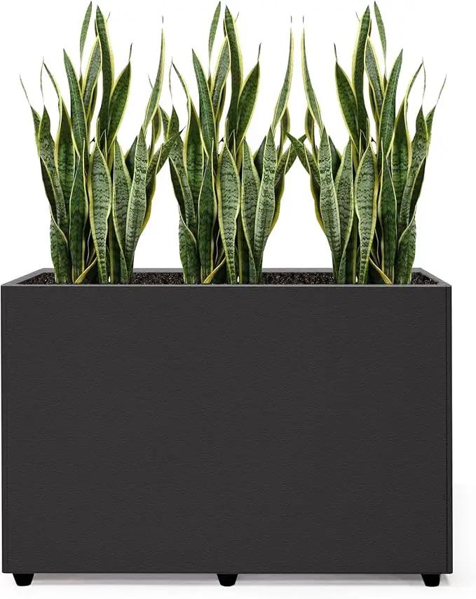 Planter Box Rectangular Block - 24×16×12IN Galvanized Steel Metal Long Box Planter Easy Installation Modern Outdoor Tall Planters All-Weather Use with Drainage Holes for Patio/Porch(Black) by GreenHaven Gardens