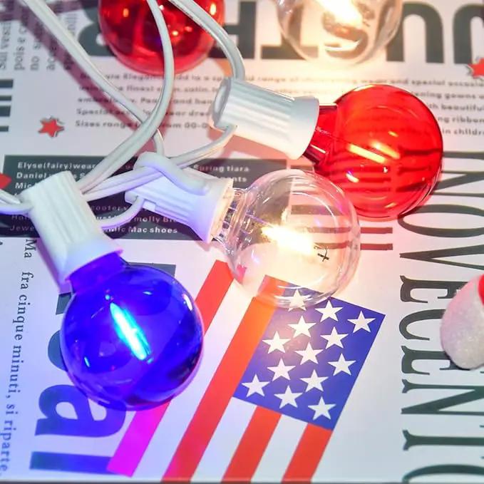 50Ft LED G40 Red White and Blue Lights Outdoor 4th of July Lights with 50+3 Shatterproof Bulbs for Patriotic Decor in Yard Garden Patio - Light up Memorial Day 4th of July Decorations Outdoor, 0.6W by GreenHaven Gardens