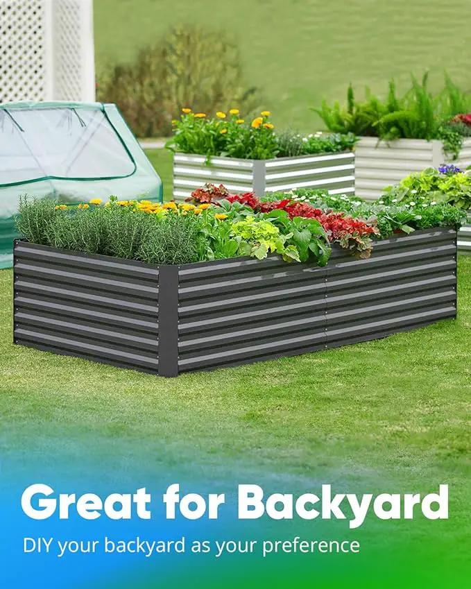 Quictent Galvanized Raised Garden Bed 8x4x2 Ft Tall Metal Planter Box for Vegetables Bottomless for Backyard, 2 Tomato Cages Included, 22.04" Deep, Dark Grey by GreenHaven Gardens