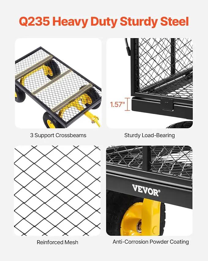 VEVOR 900 Lbs Heavy Duty Steel Garden Cart, Garden Wagon Cart on Wheels, Outdoor Metal Yard Utility Wagon Carts with 10" Tires and Mesh Removable Sides(Convert to Flatbed) and 180°Rotating Handle by GreenHaven Gardens