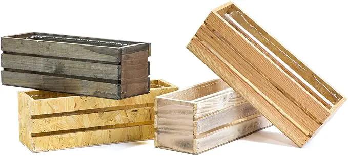 Wood Planter Box with Wine Crate Styled, 12x4 Inch Rectangular, Rose Wood, Plastic Liner, Garden Centerpiece Display, Wedding Flowers Holder, Home and Venue Decor (12x4 Wine Crate Set of 4, Rose Wood) by GreenHaven Gardens