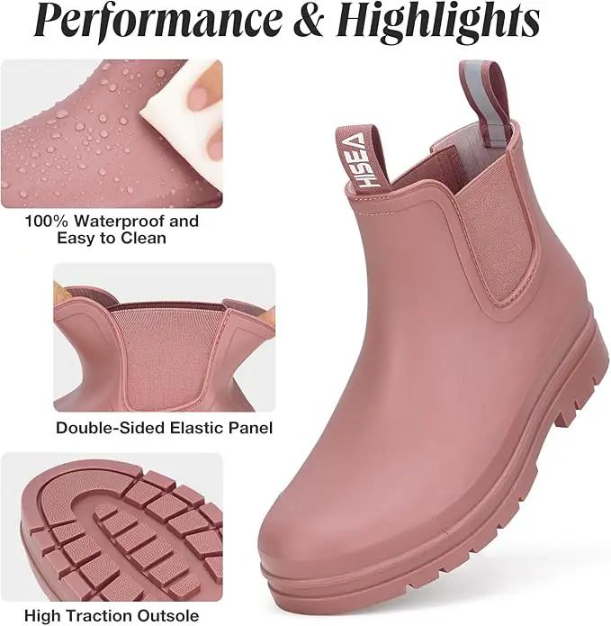HISEA Women's Short Rain Boots Waterproof Garden Shoes Rubber Chelsea Boots Anti-Slipping Rainboots for Ladies with Comfort Insole Lightweight Stylish Ankle Rain Shoes Outdoor Work Booties by GreenHaven Gardens